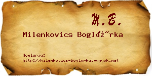 Milenkovics Boglárka névjegykártya